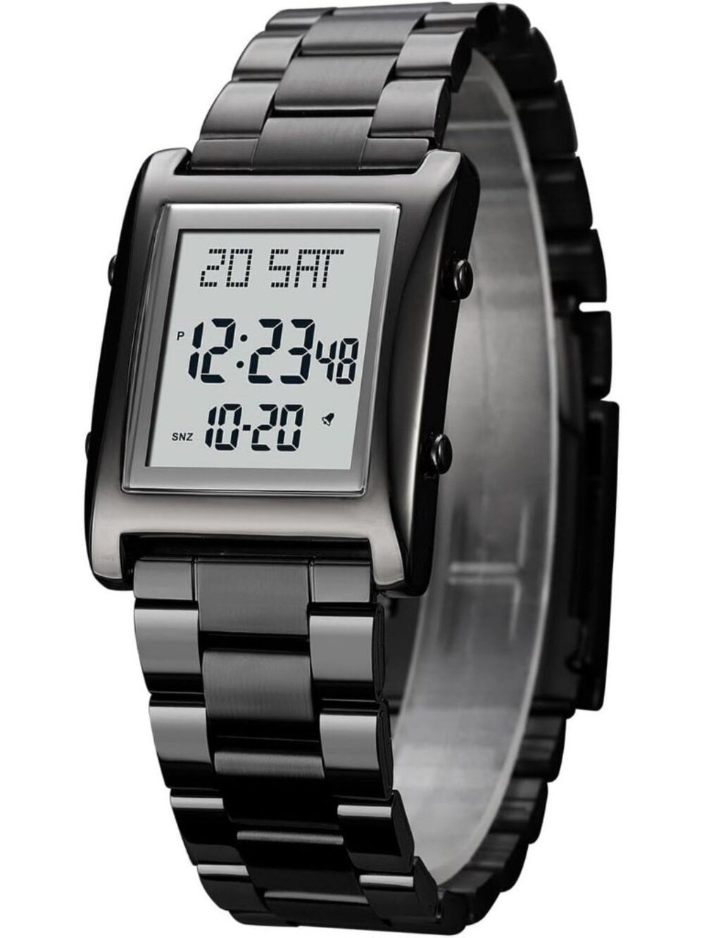 Men's Black Waterproof Stainless Steel Digital Square Case Simple Wrist Watches